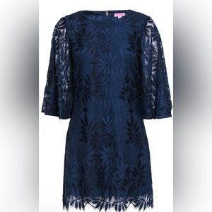 Lilly Pulitzer 🪷 Navy Blue & Black Lace Romper with Skirt Overlay Size: 4